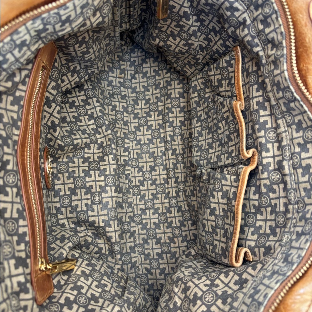 Tory Burch Bombe Glazed Leather Tote in Royal Tan EUC - Picture 14 of 16